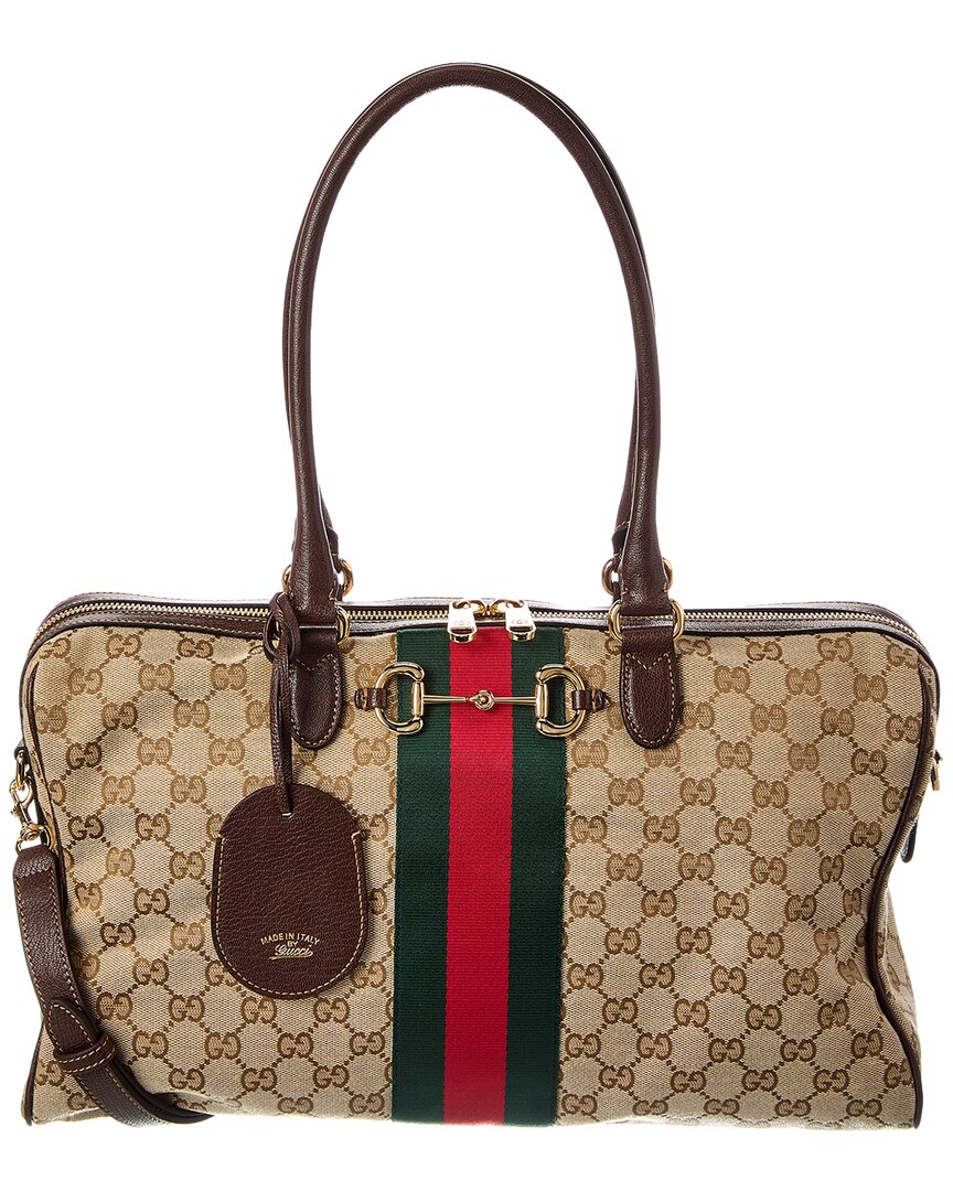 Gucci Borsetto Large Gg Canvas & Leather Boston Bag