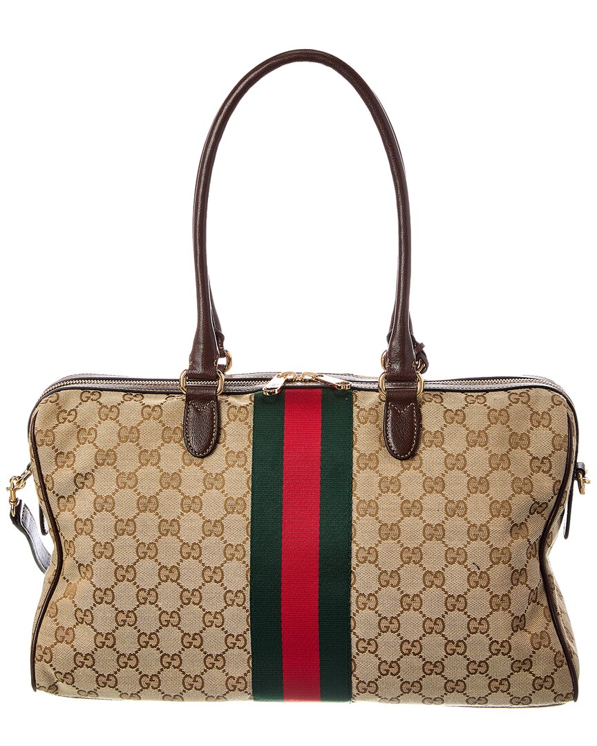 Gucci Borsetto Large Gg Canvas & Leather Boston Bag