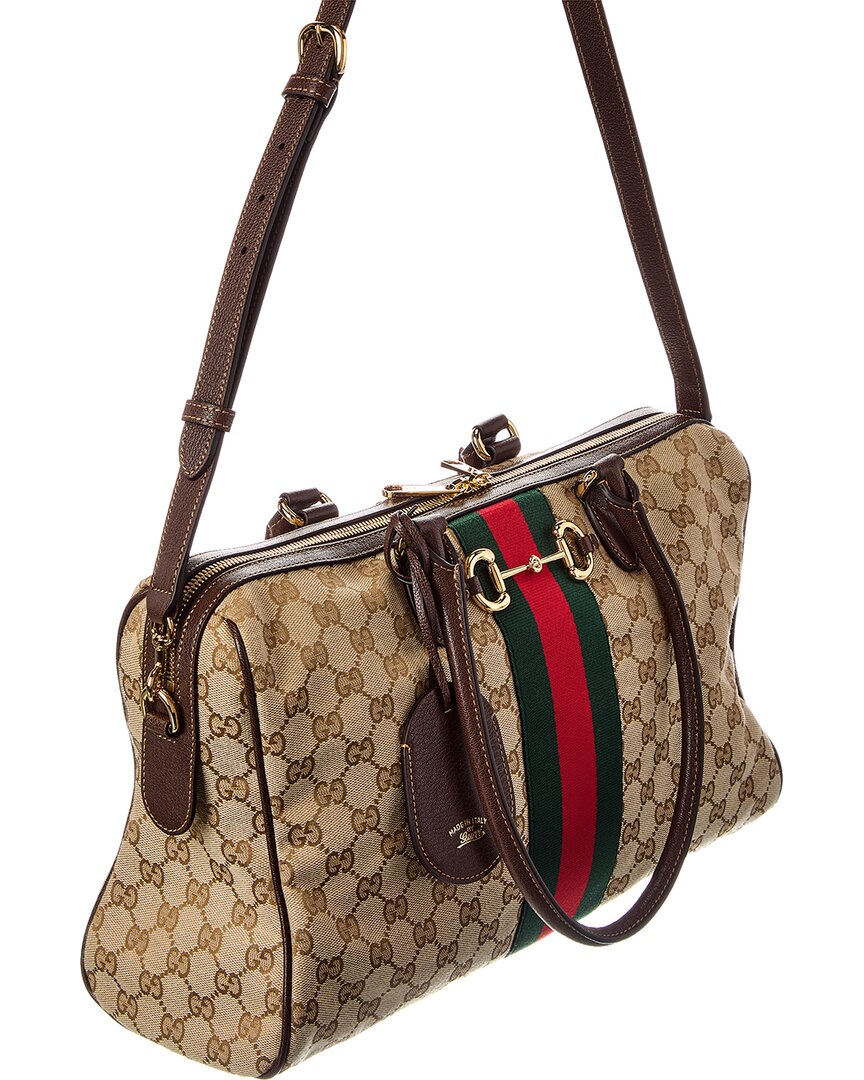 Gucci Borsetto Large Gg Canvas & Leather Boston Bag