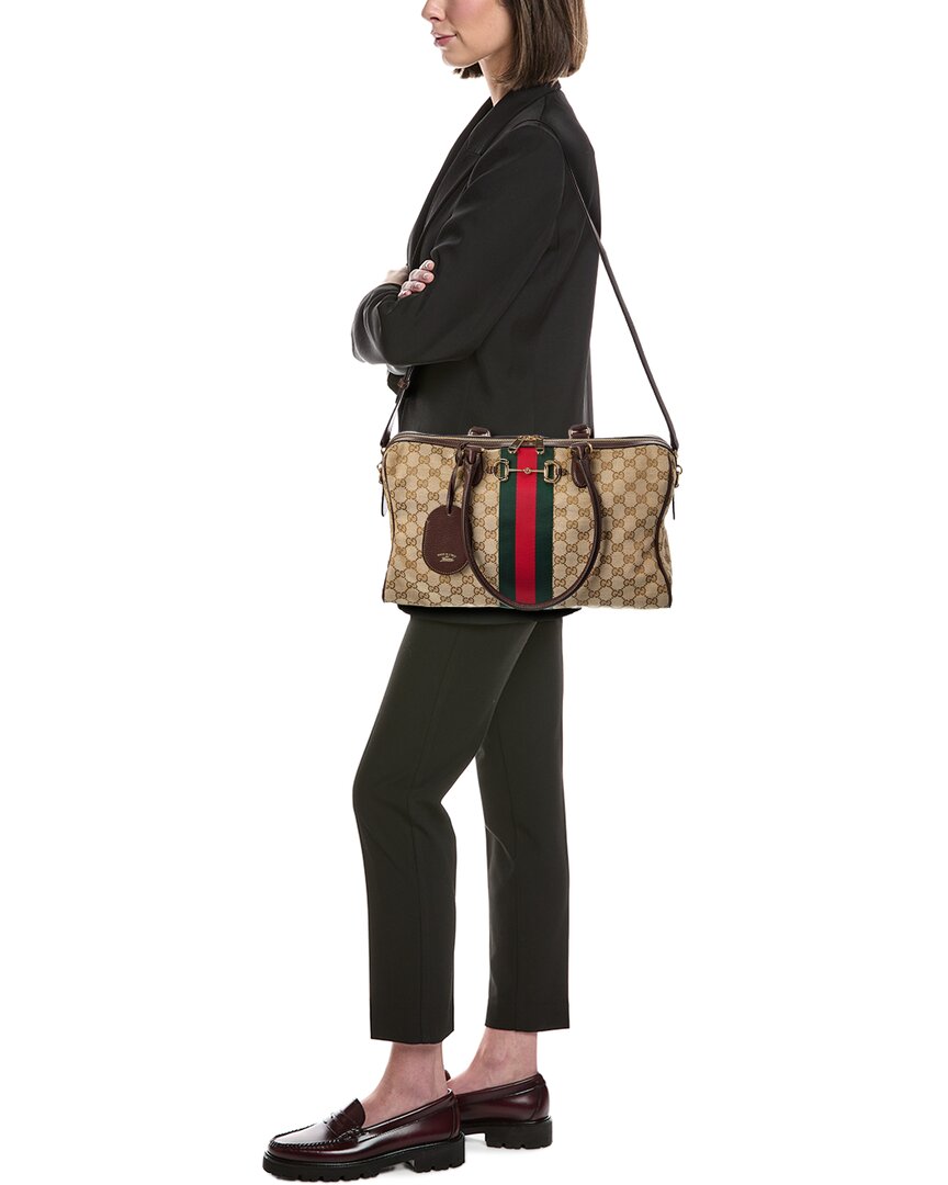 Gucci Borsetto Large Gg Canvas & Leather Boston Bag