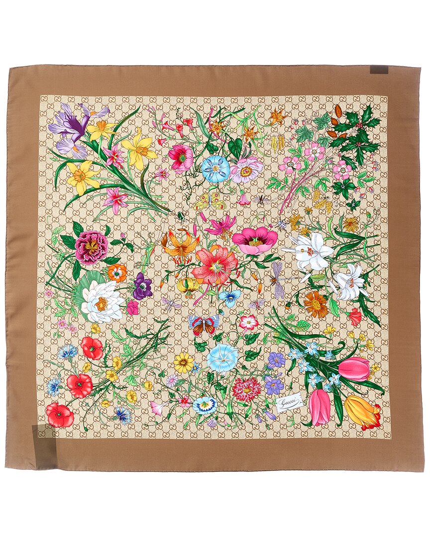 Gucci Printed Gg Silk Twill Carre