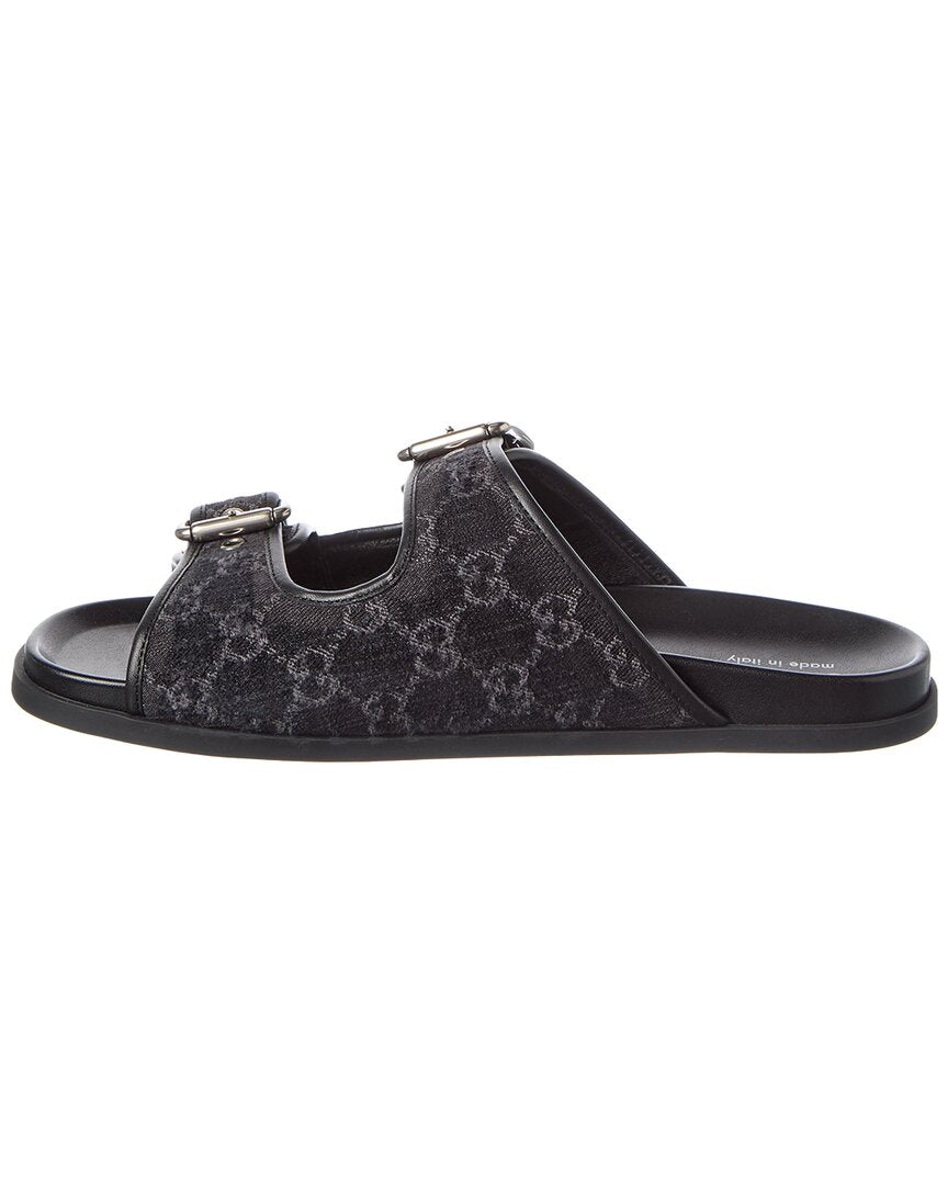 Gucci Logo Leather & Canvas Sandal