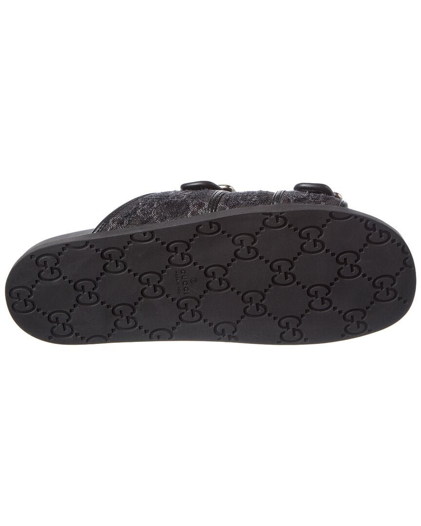 Gucci Logo Leather & Canvas Sandal