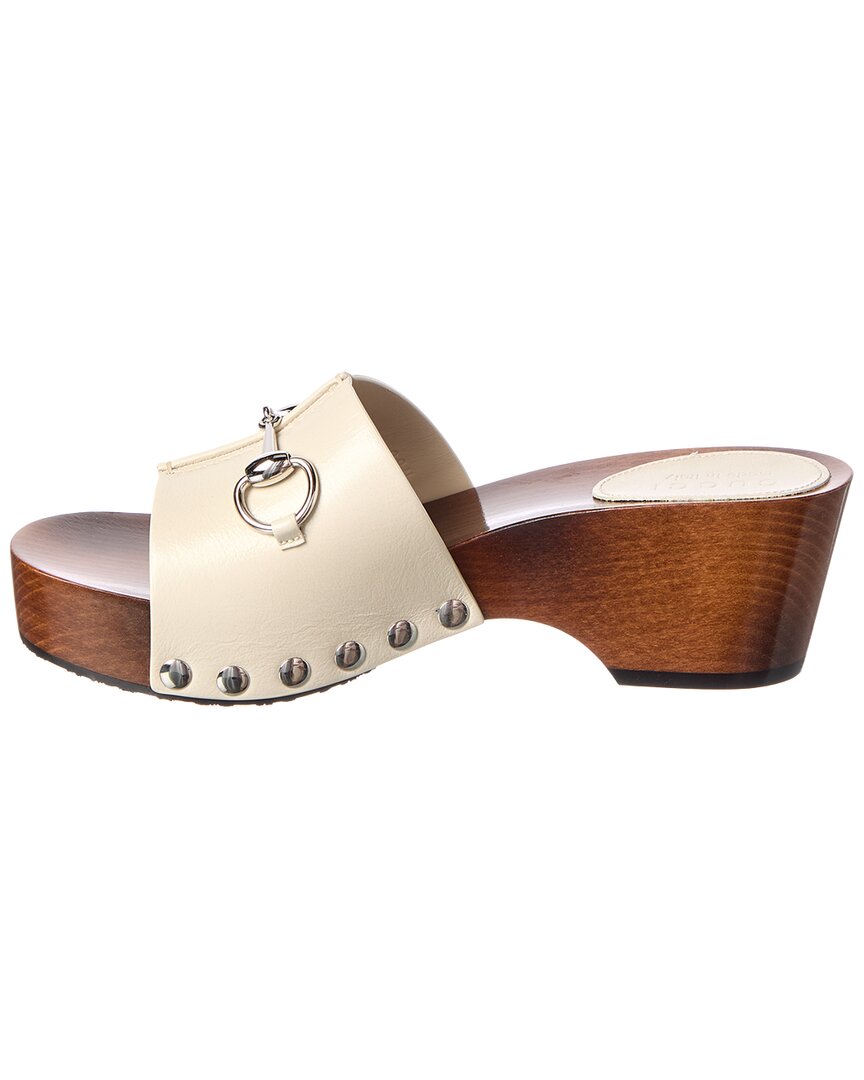Gucci Horsebit Clog Leather Wedge Sandal