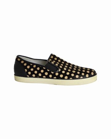Bottega Veneta Polka-dot Pony-style Slip-on Sneakers in Black Calfskin Leather
