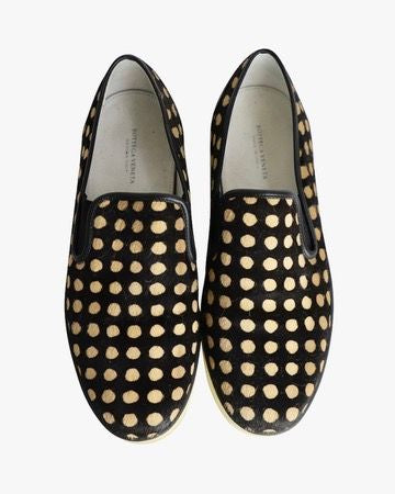Bottega Veneta Polka-dot Pony-style Slip-on Sneakers in Black Calfskin Leather