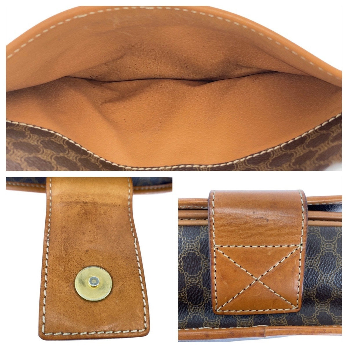 Vintage Saddle Flap Shoulder Bag Macadam Coated Canvas Small