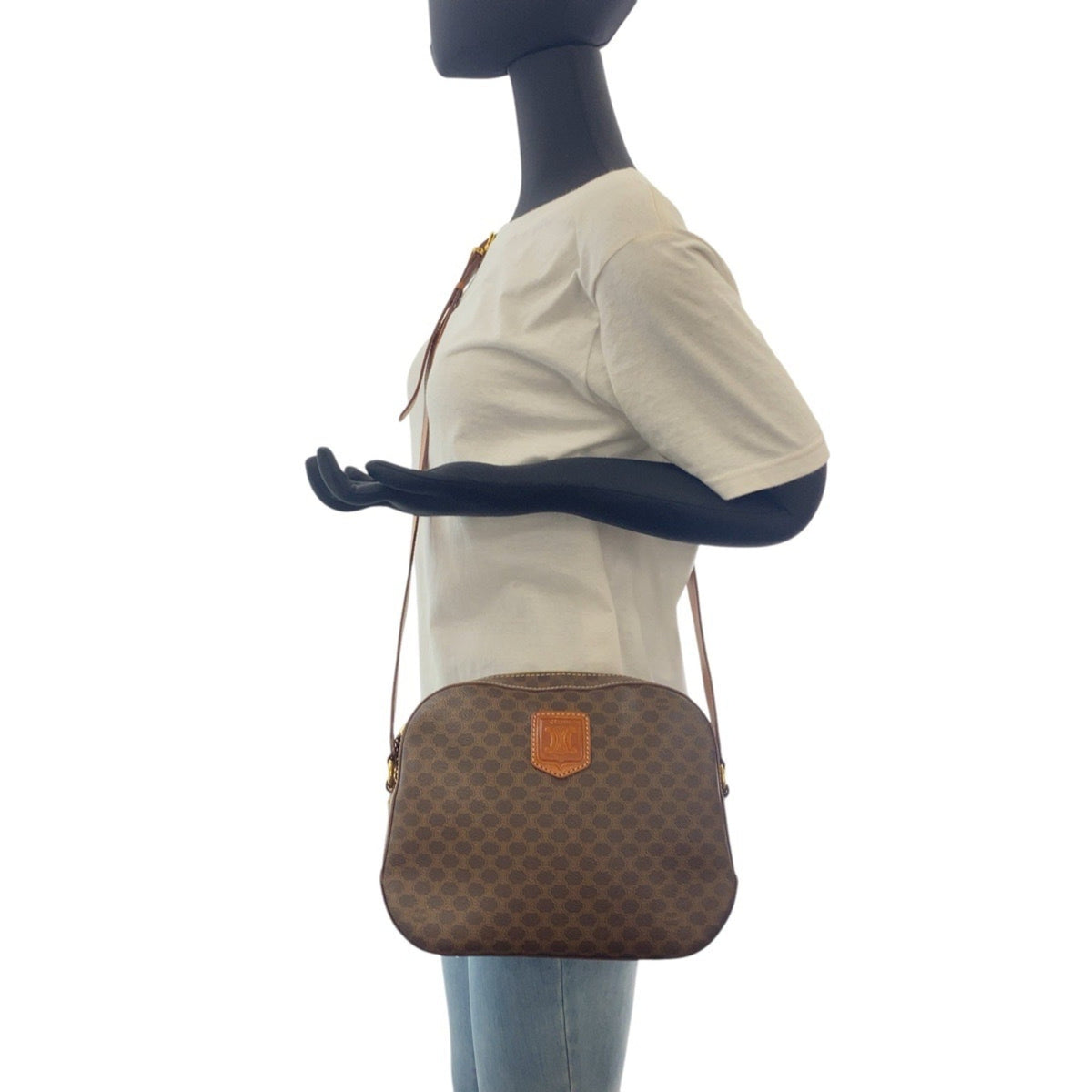 Vintage Saddle Flap Shoulder Bag Macadam Coated Canvas Small