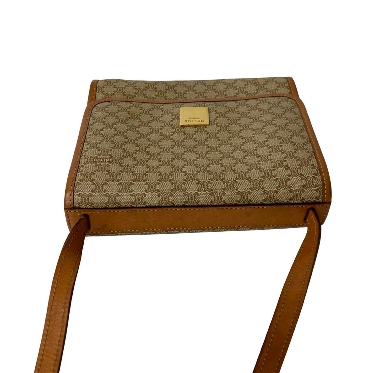 Vintage Saddle Flap Shoulder Bag Macadam Coated Canvas Small