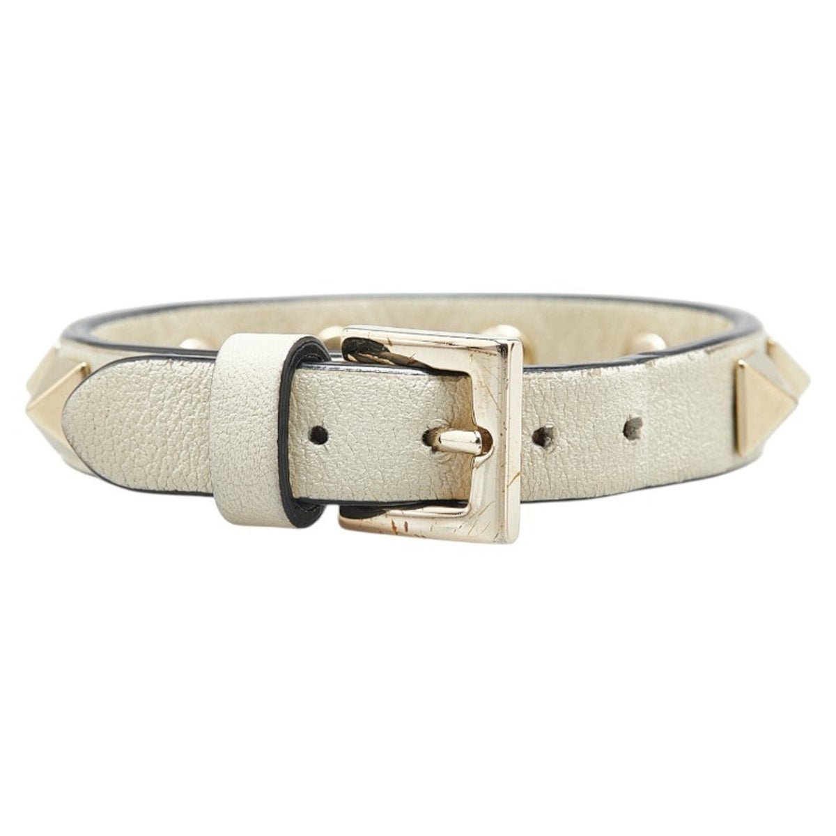 Rockstud Bracelet Leather White and Gold