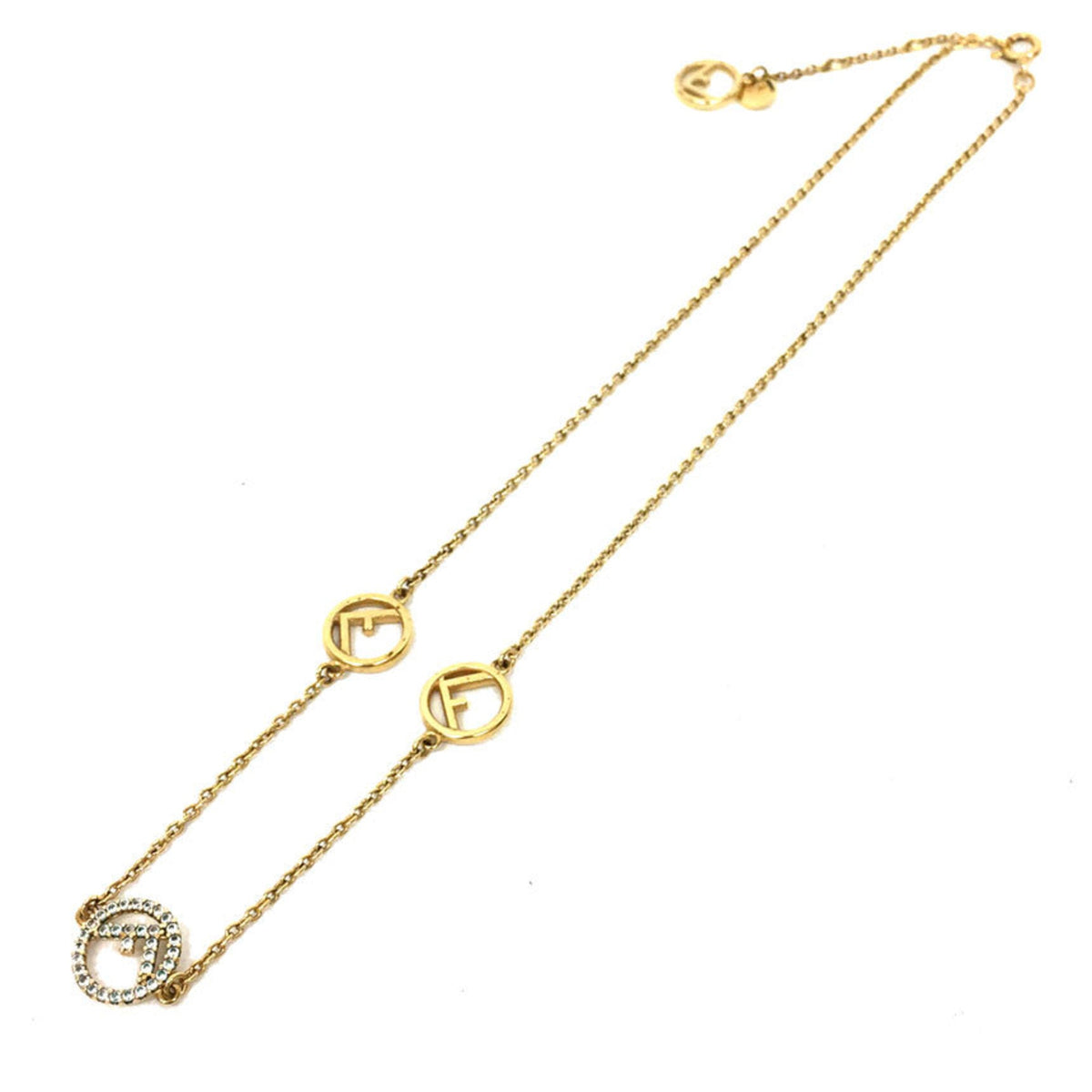 FF Pendant Necklace Rhinestone Blue Gold