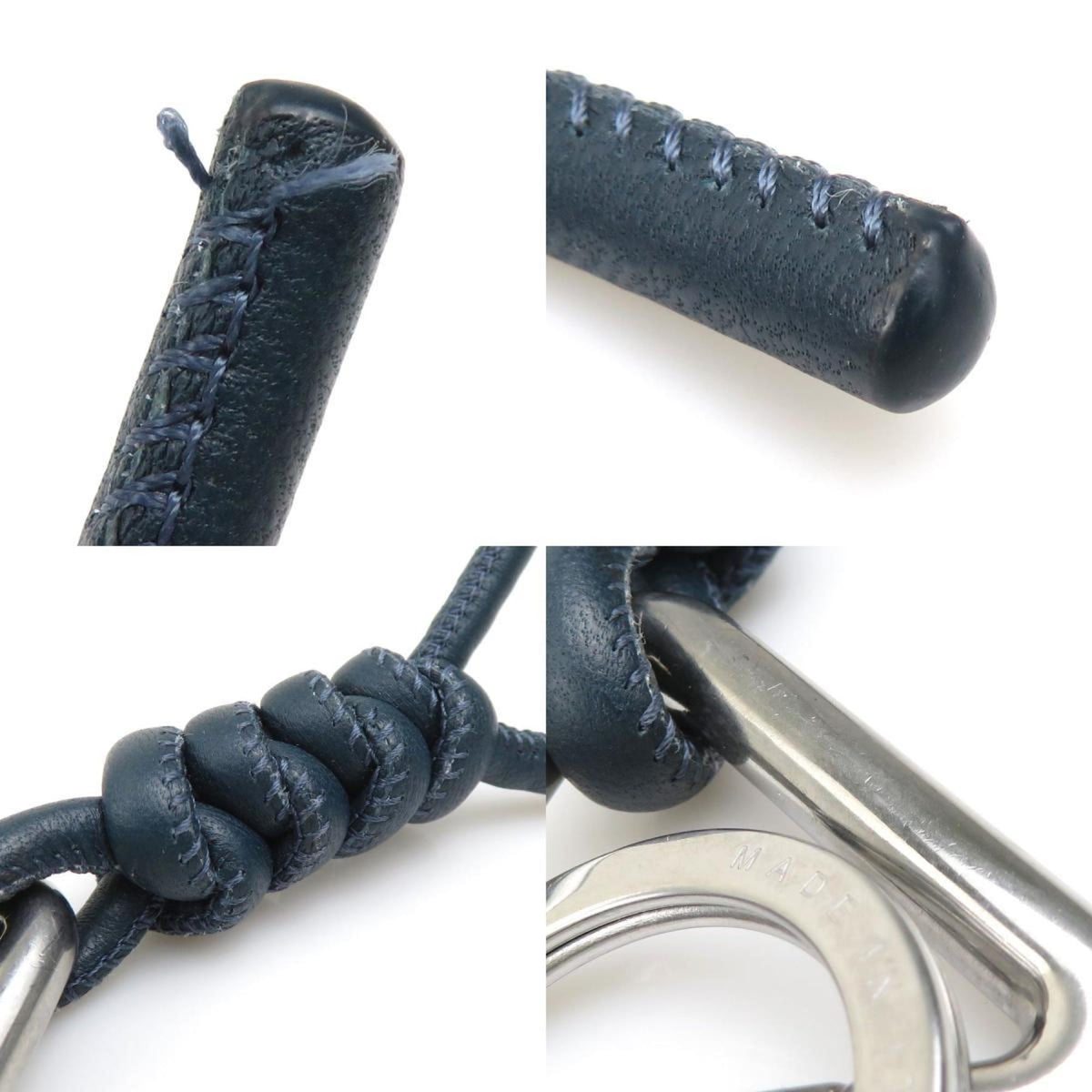 Keyring Charm Leather and Metal Navy Ring