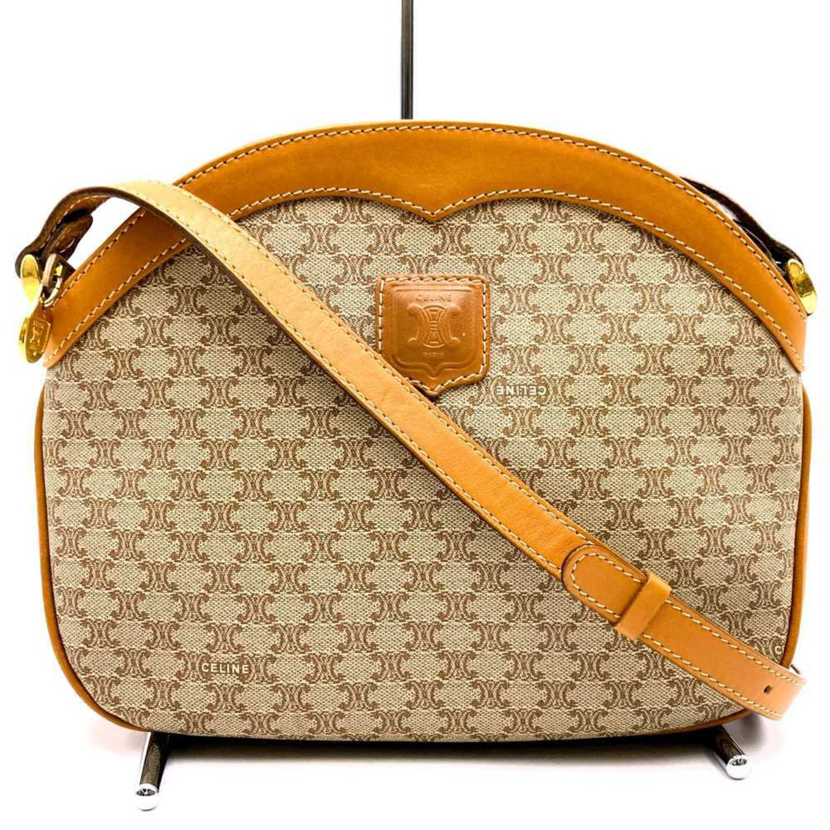 Vintage Saddle Flap Shoulder Bag Macadam Coated Canvas Small