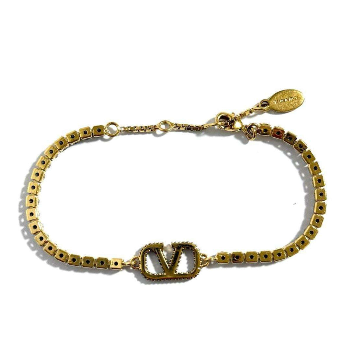 V Signature Bracelet Metal and Rhinestone