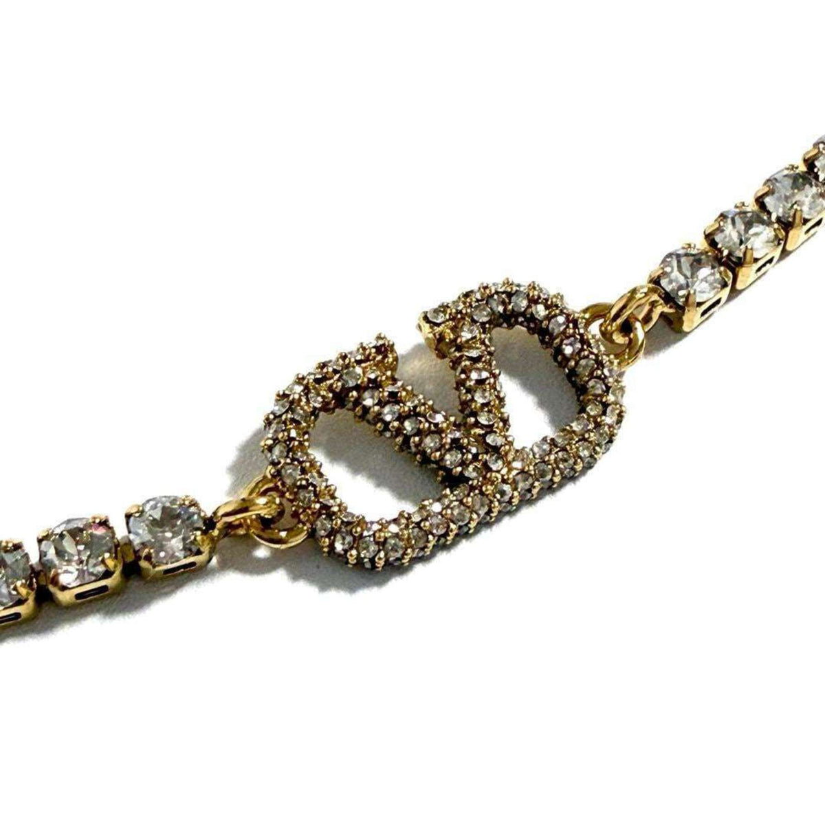 V Signature Bracelet Metal and Rhinestone