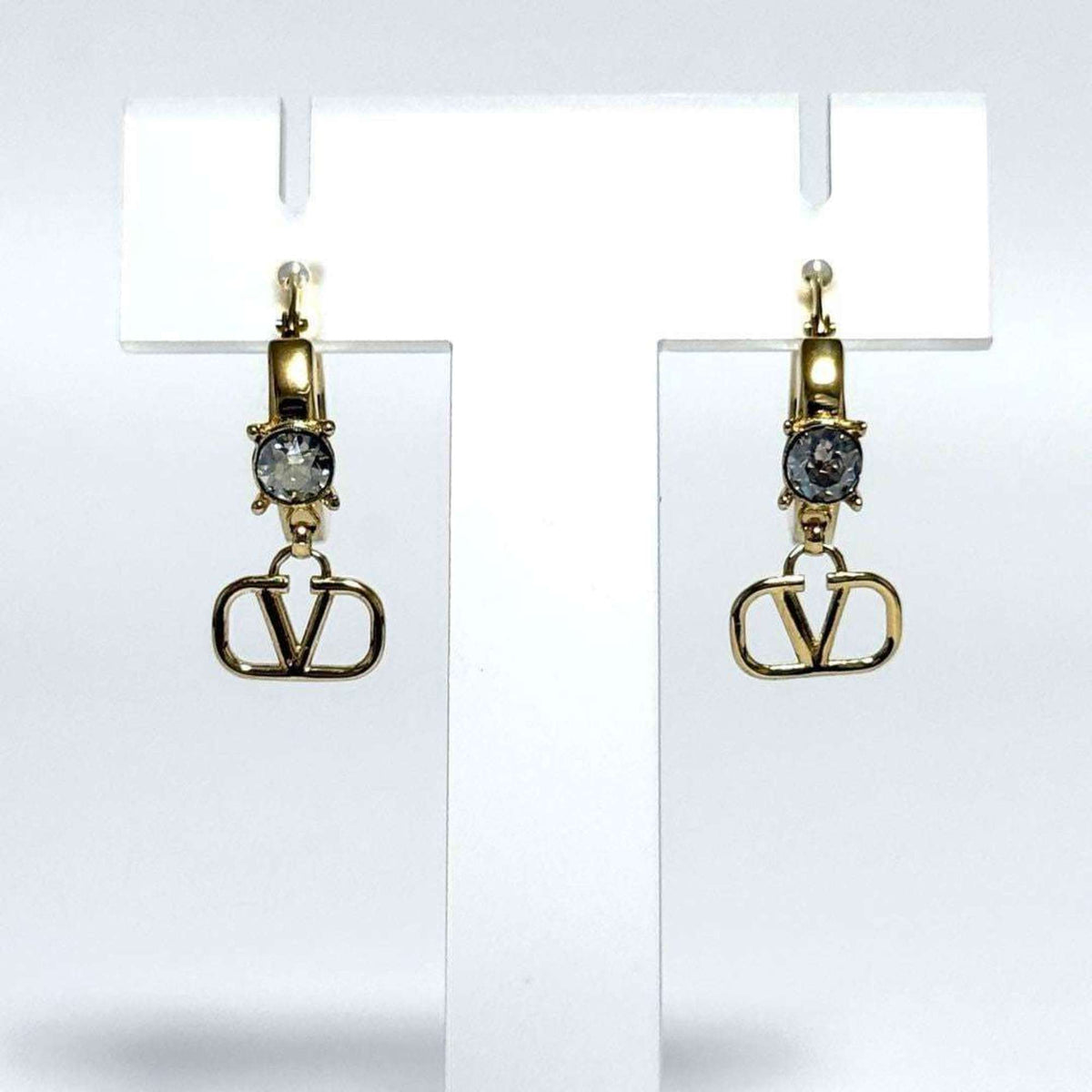 Logo Earrings Metal and Rhinestone