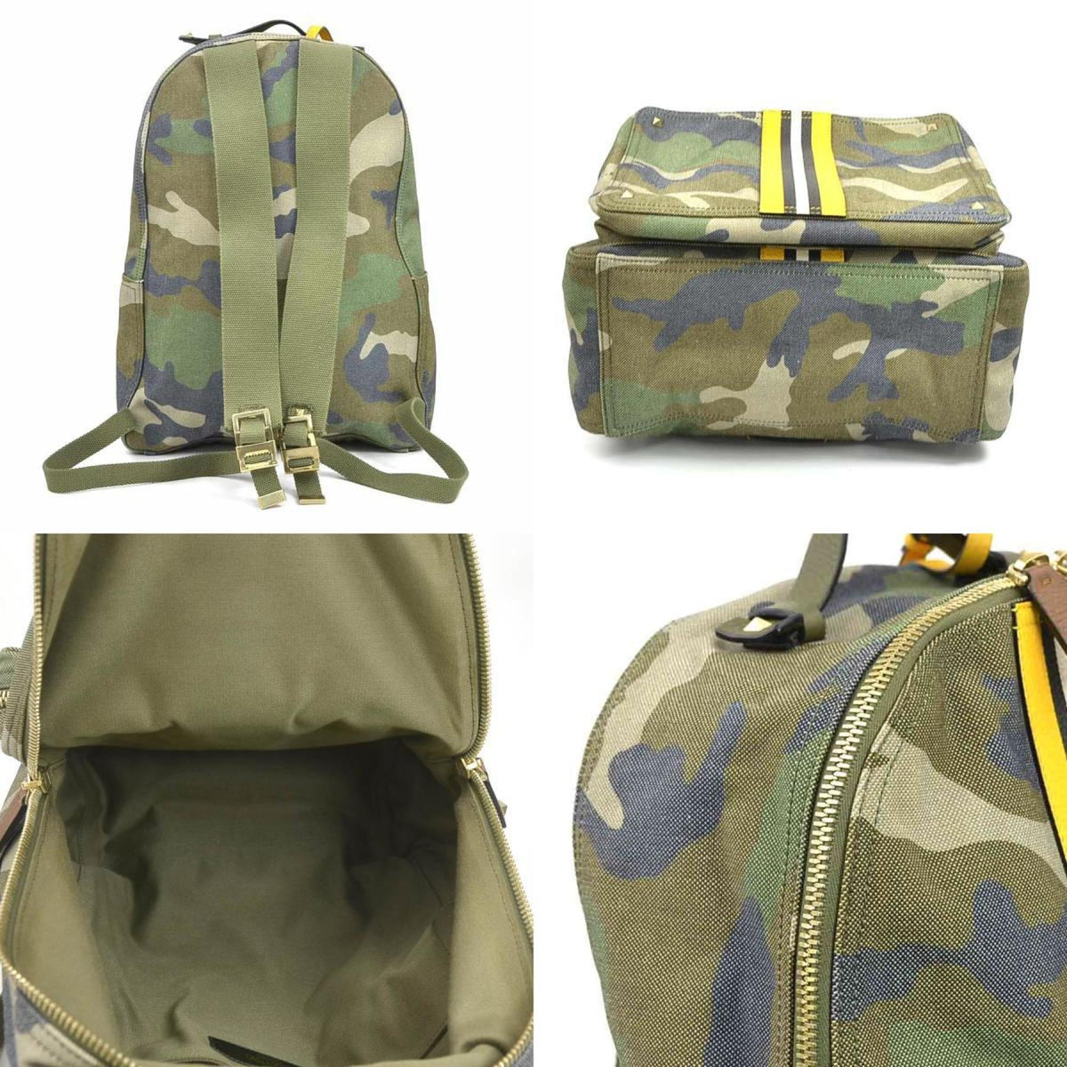 Camouflage Stripe Backpack Canvas with Leather Large