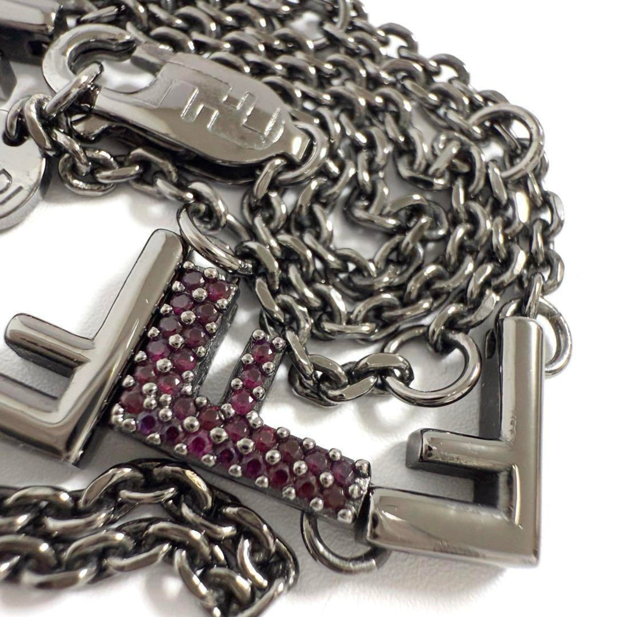 Five Pendant Necklace Metal and Rhinestone