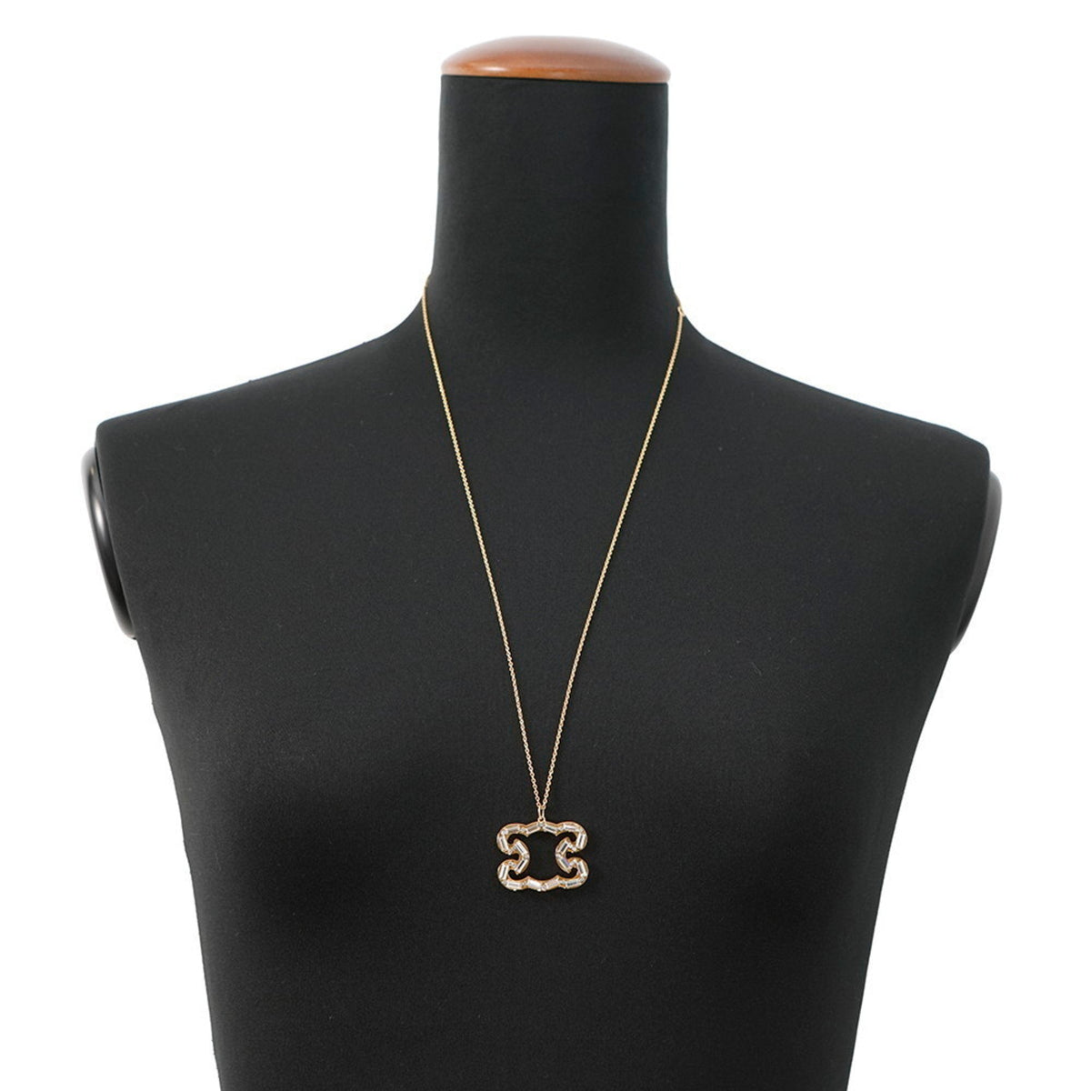 Pendant Necklace Gold Metal with Rhinestone
