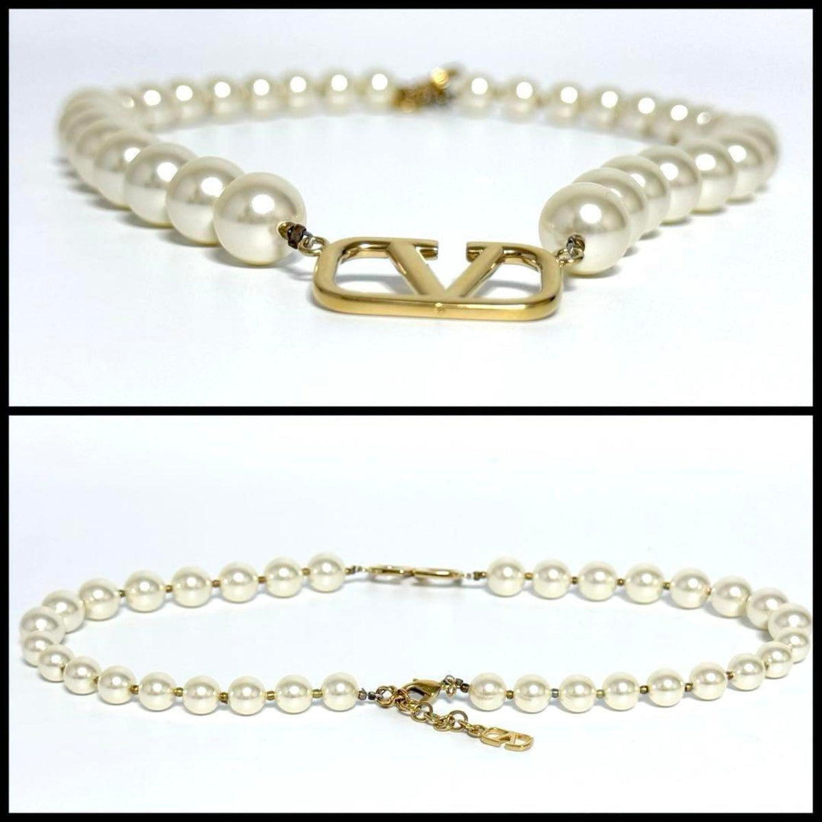 V Pendant Necklace Artificial Pearl and Metal