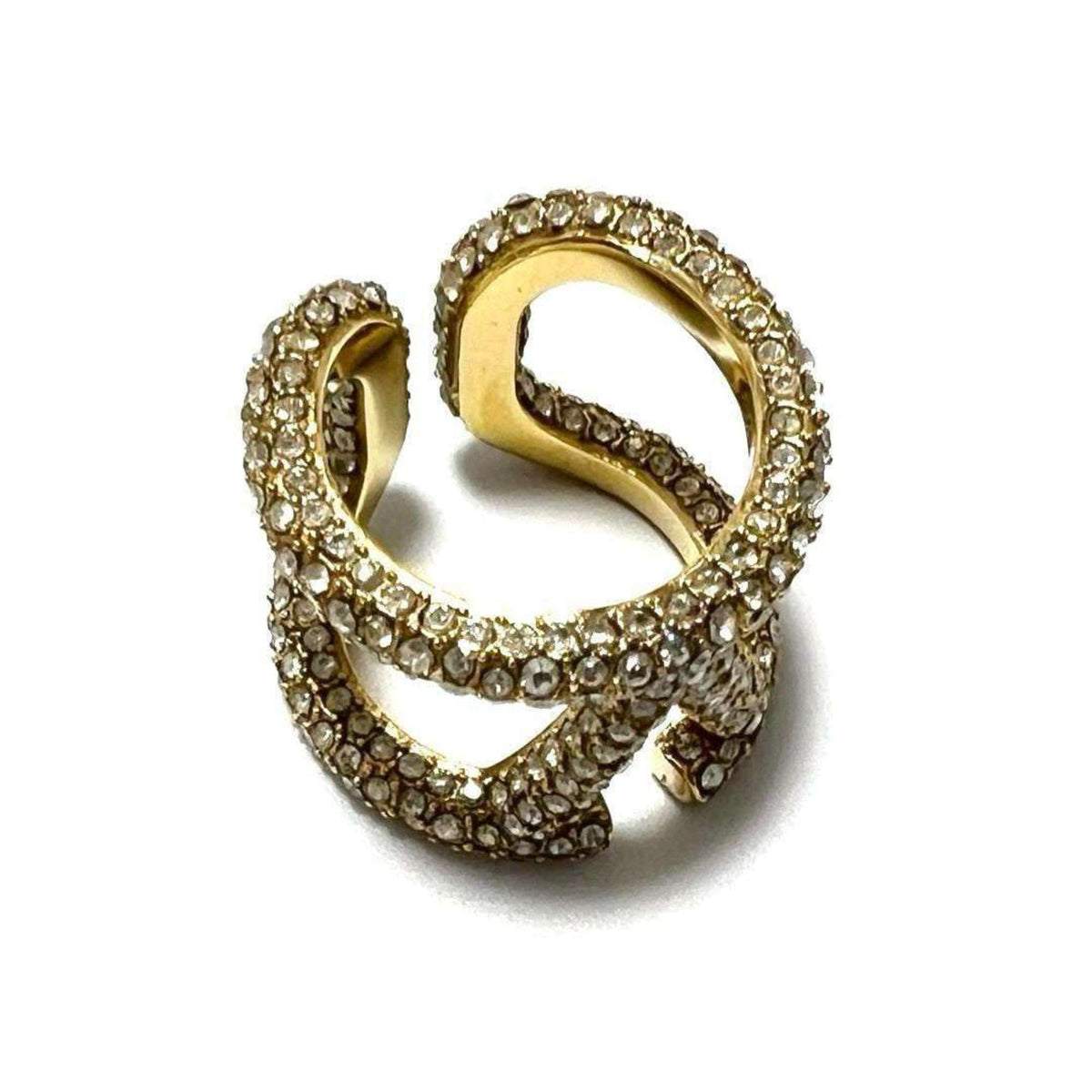 V Signature Ring Metal and Rhinestone Gold