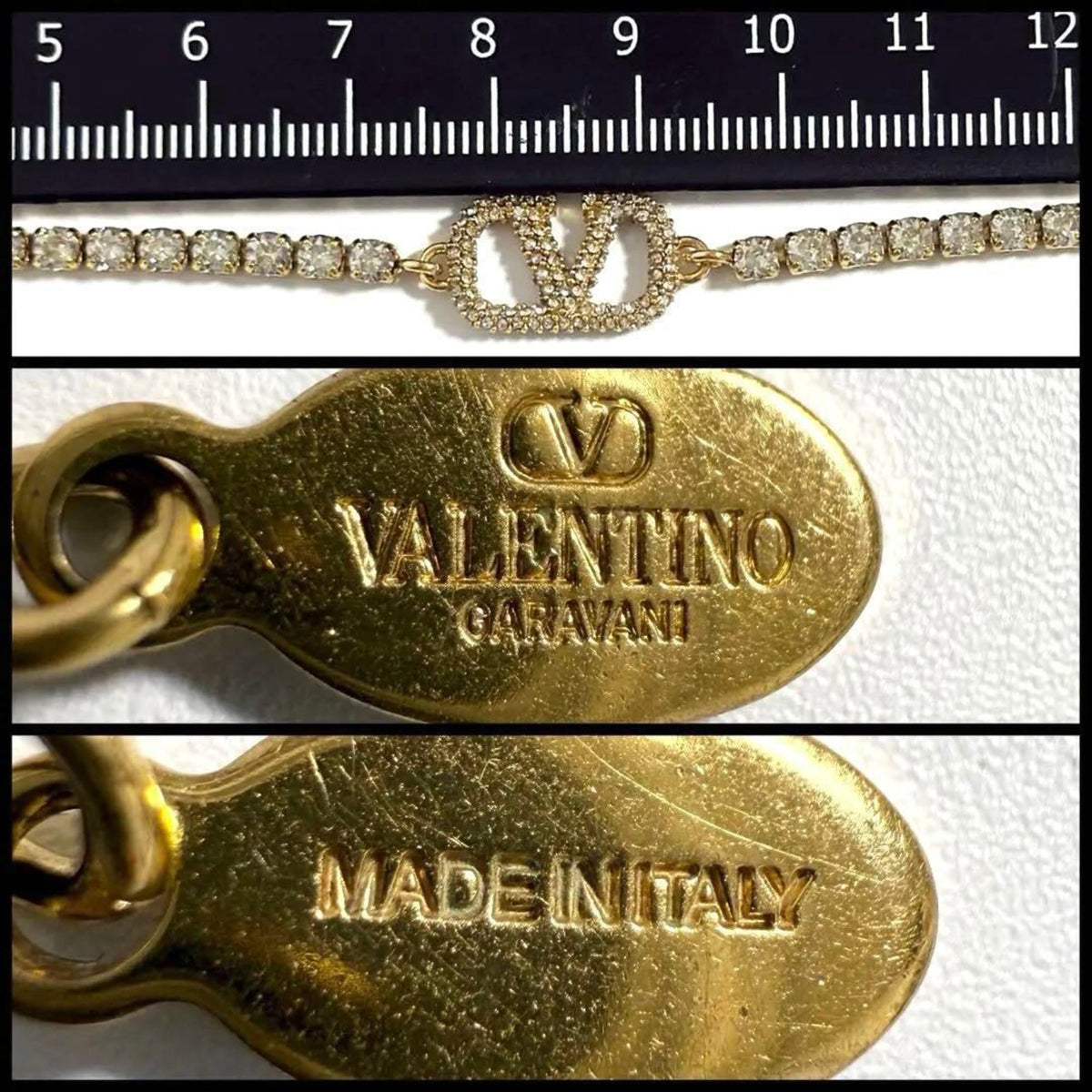 V Signature Bracelet Metal and Rhinestone