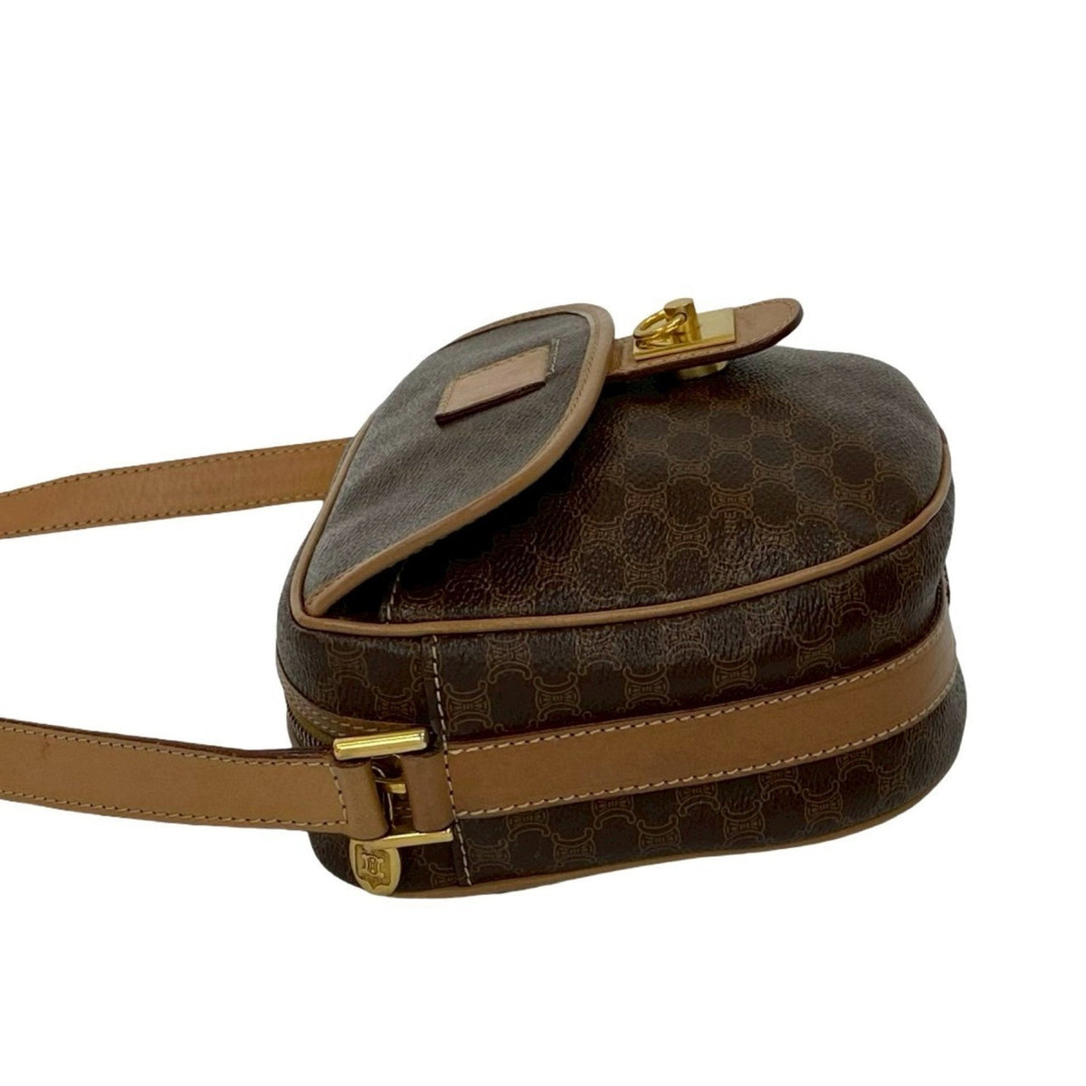 Vintage Saddle Flap Shoulder Bag Macadam Coated Canvas Small