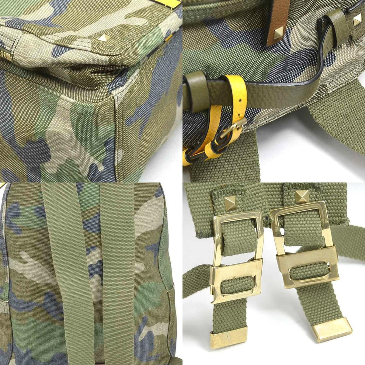 Camouflage Stripe Backpack Canvas with Leather Large