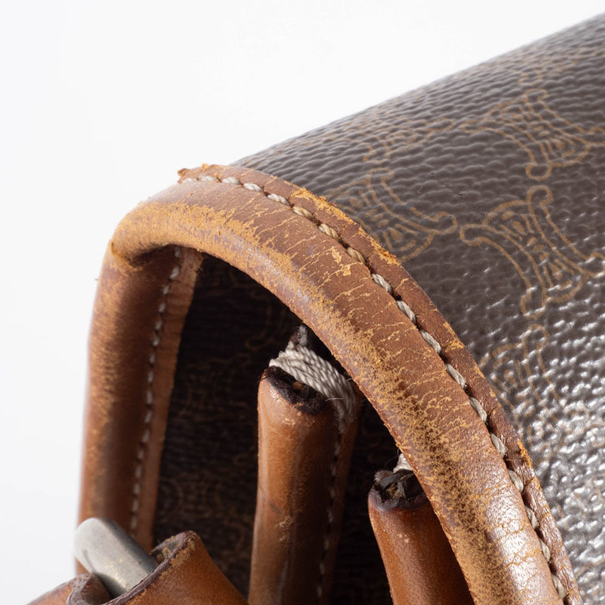 Vintage Saddle Flap Shoulder Bag Macadam Coated Canvas Small