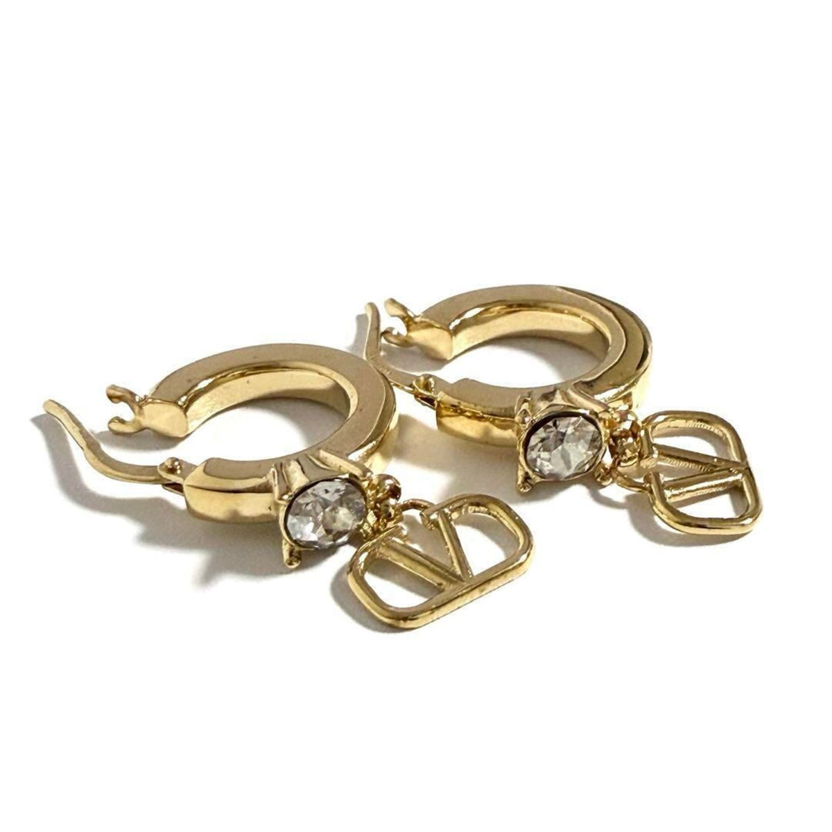 Logo Earrings Metal and Rhinestone