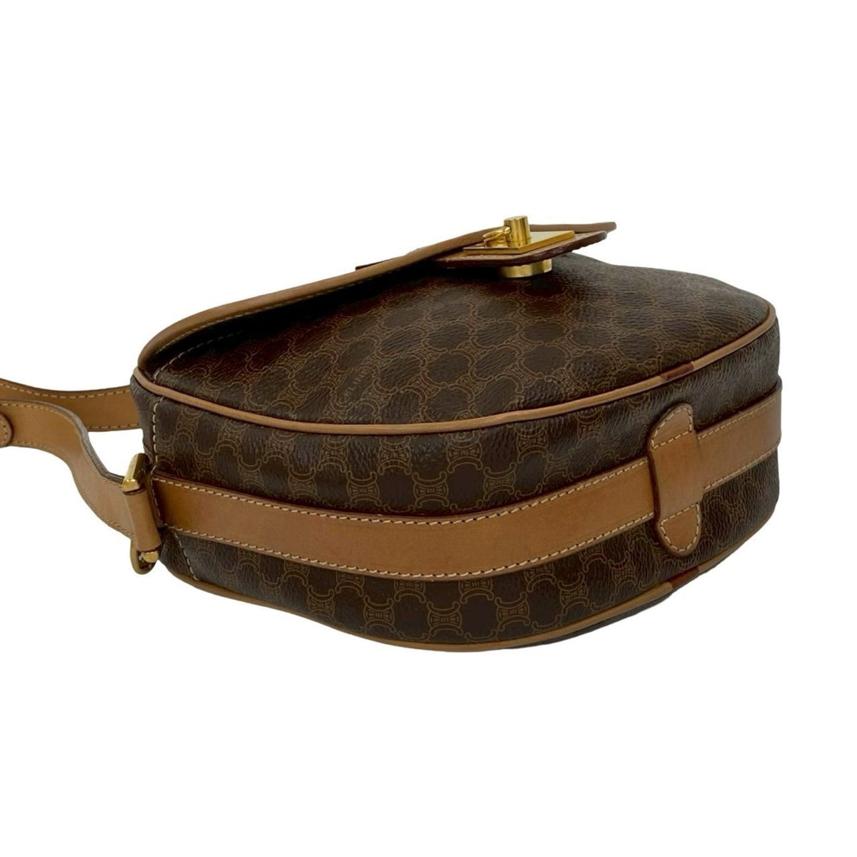 Vintage Saddle Flap Shoulder Bag Macadam Coated Canvas Small