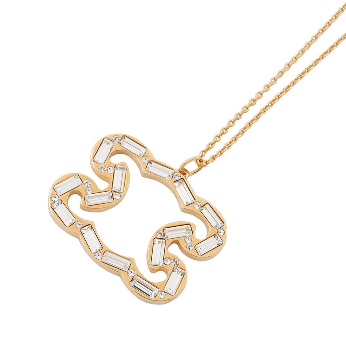 Pendant Necklace Gold Metal with Rhinestone