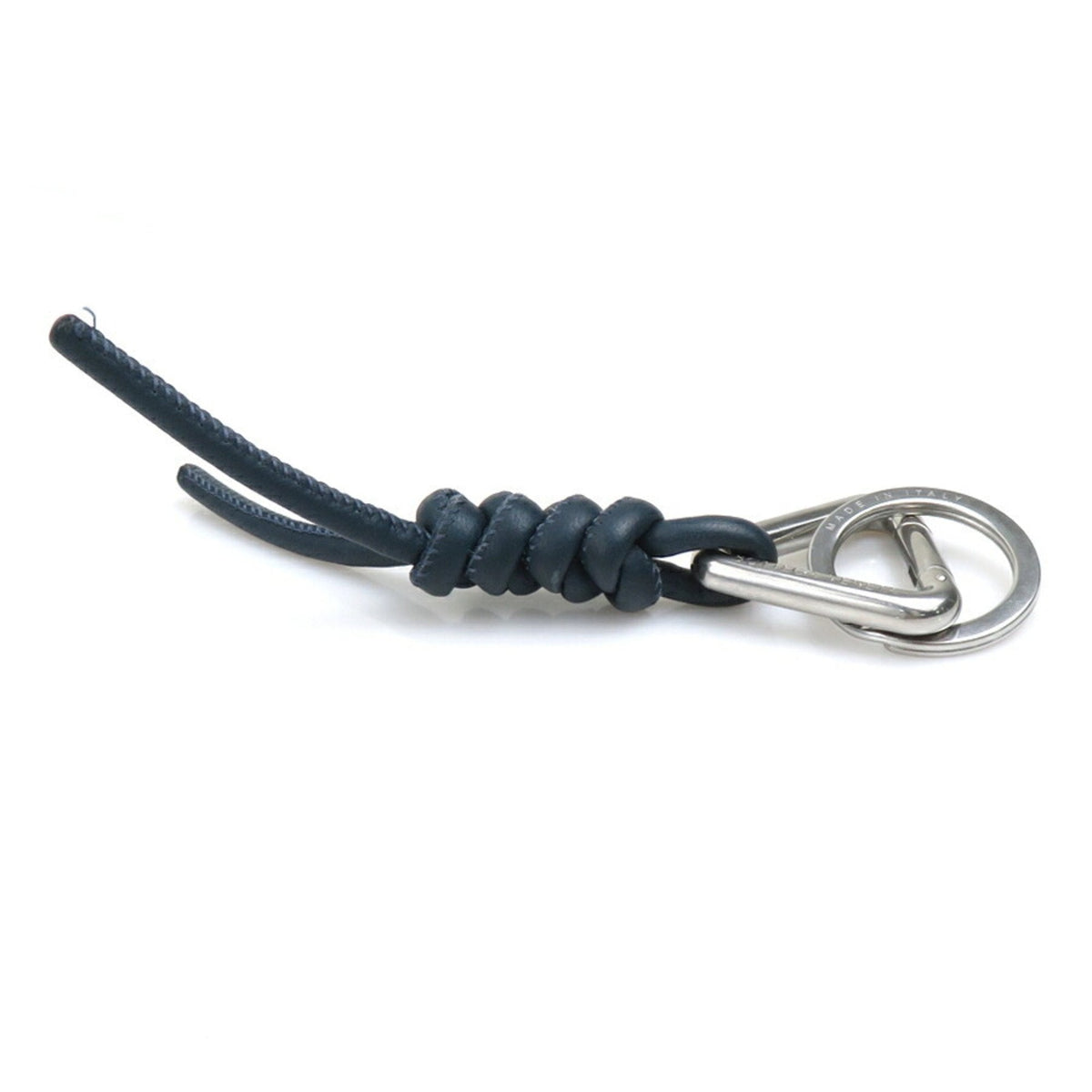 Keyring Charm Leather and Metal Navy Ring