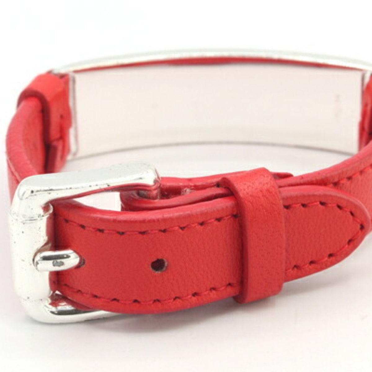 Bracelet Sterling Silver ID Plate Leather Strap