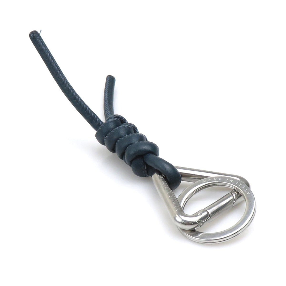 Keyring Charm Leather and Metal Navy Ring