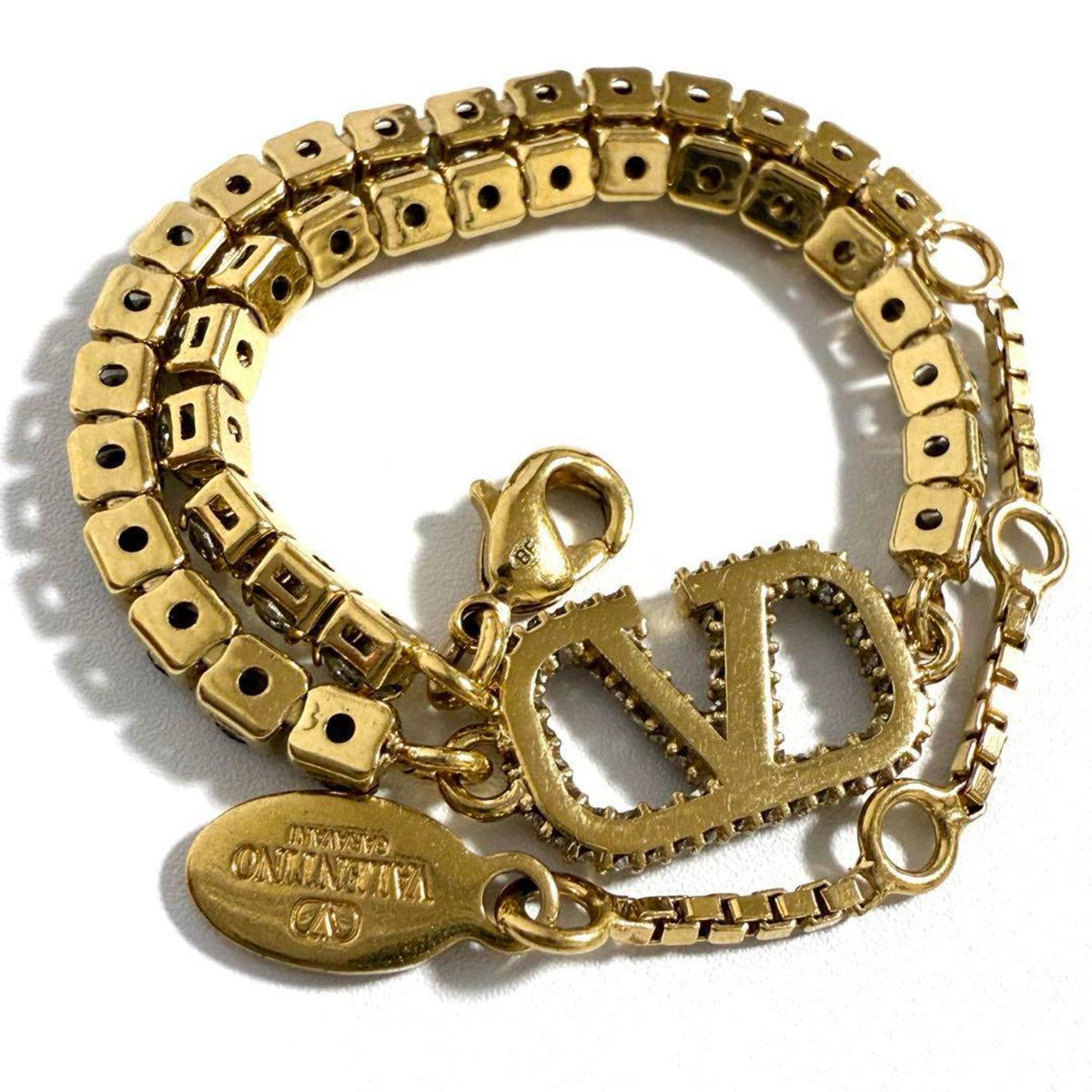 V Signature Bracelet Metal and Rhinestone