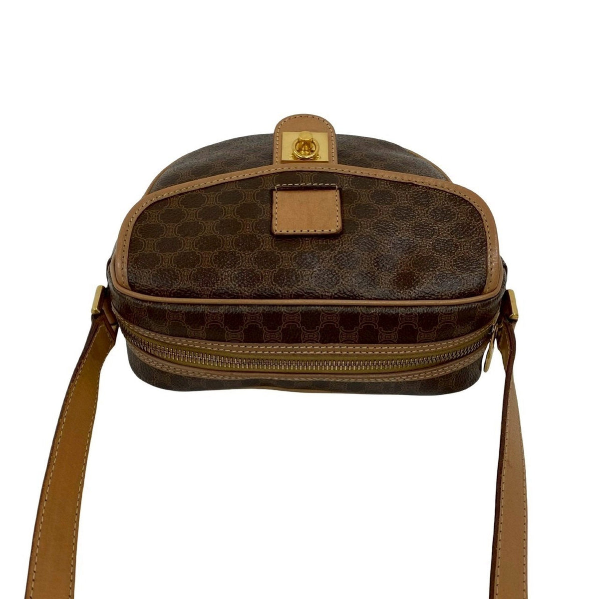 Vintage Saddle Flap Shoulder Bag Macadam Coated Canvas Small