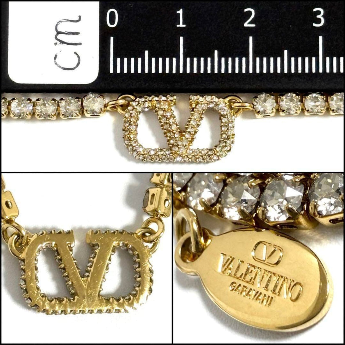 V Signature Pendant Necklace Metal and Rhinestone