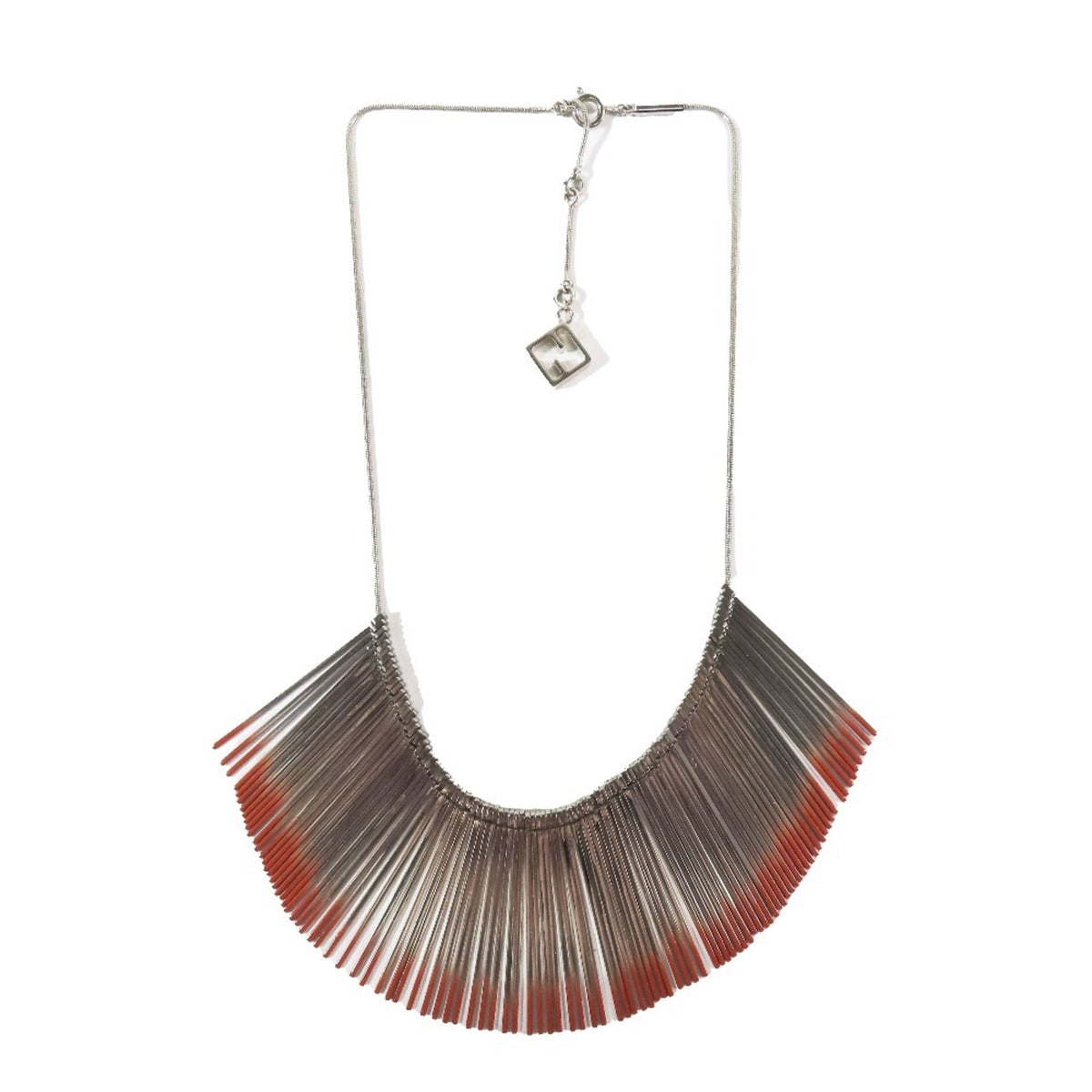 Tassel Pendant Necklace Metal Silver and Red