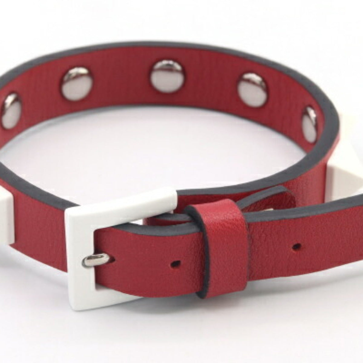 Bracelet Red and White Leather