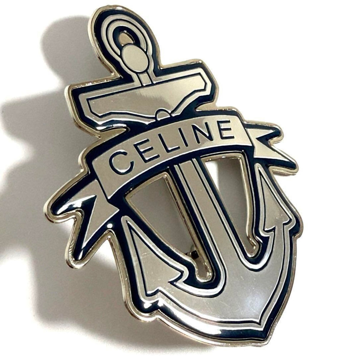 Anchor Badge Brooch Metal Blue and Silver