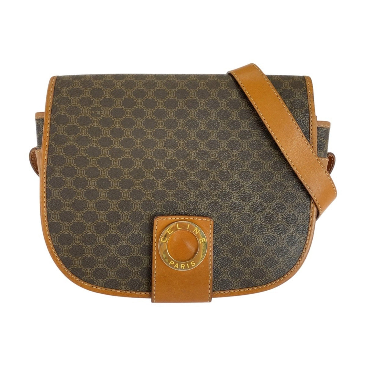 Vintage Saddle Flap Shoulder Bag Macadam Coated Canvas Small