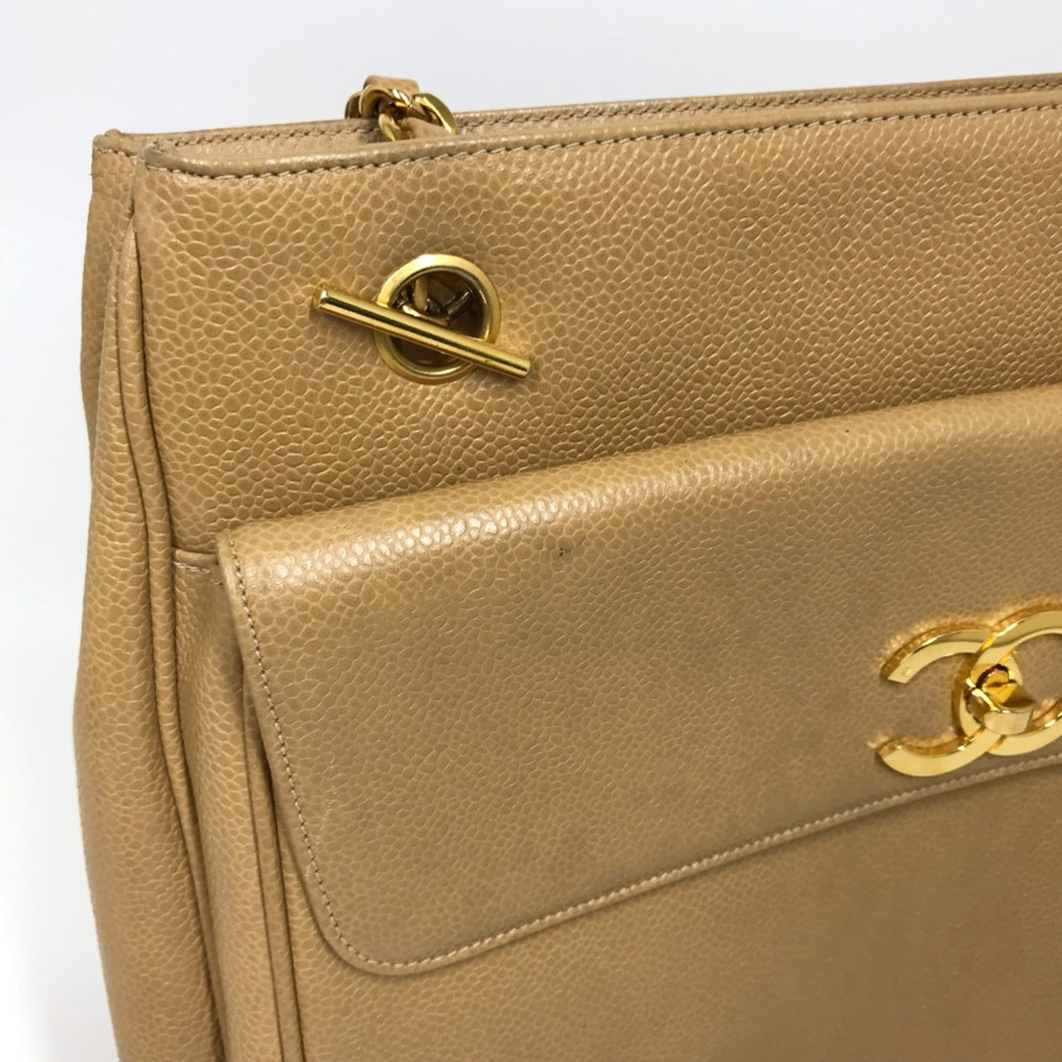 Vintage Front Pocket Tote Caviar Small