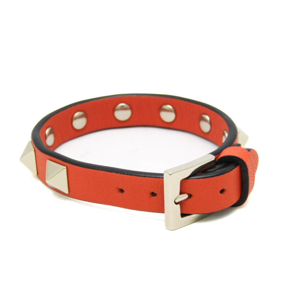 Rock Studs Bracelet Leather and Metal Gold Orange