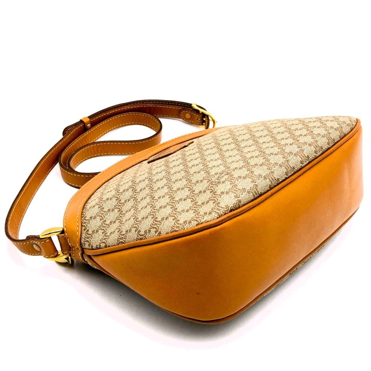 Vintage Saddle Flap Shoulder Bag Macadam Coated Canvas Small