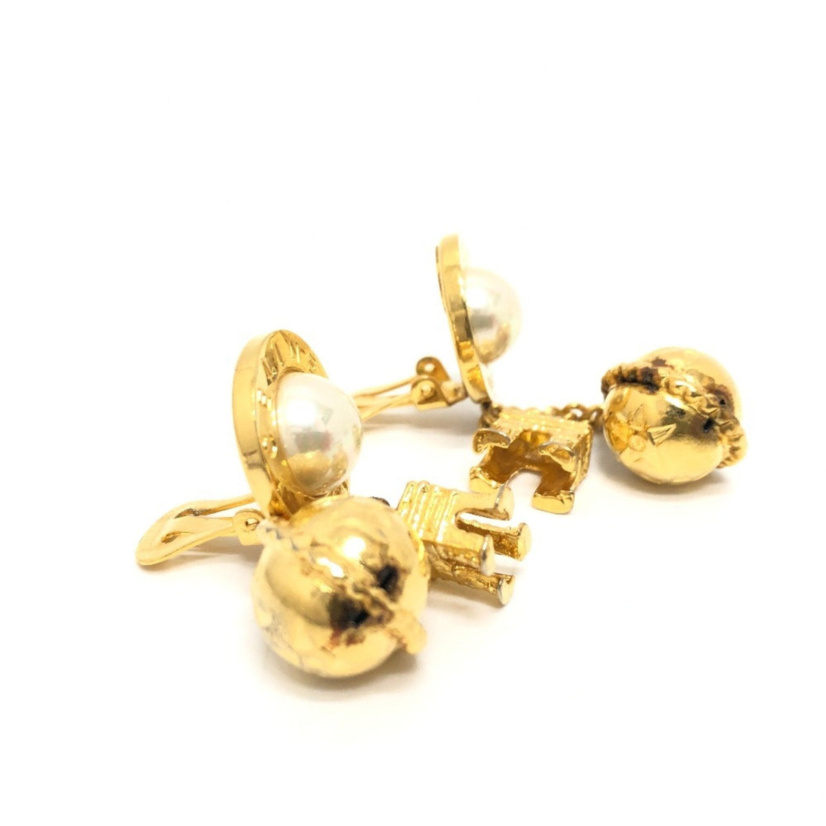 Earrings Pearl Gold-Tone Metal