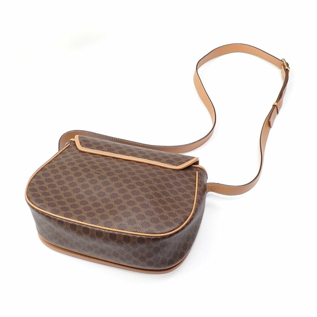 Vintage Saddle Flap Shoulder Bag Macadam Coated Canvas Small