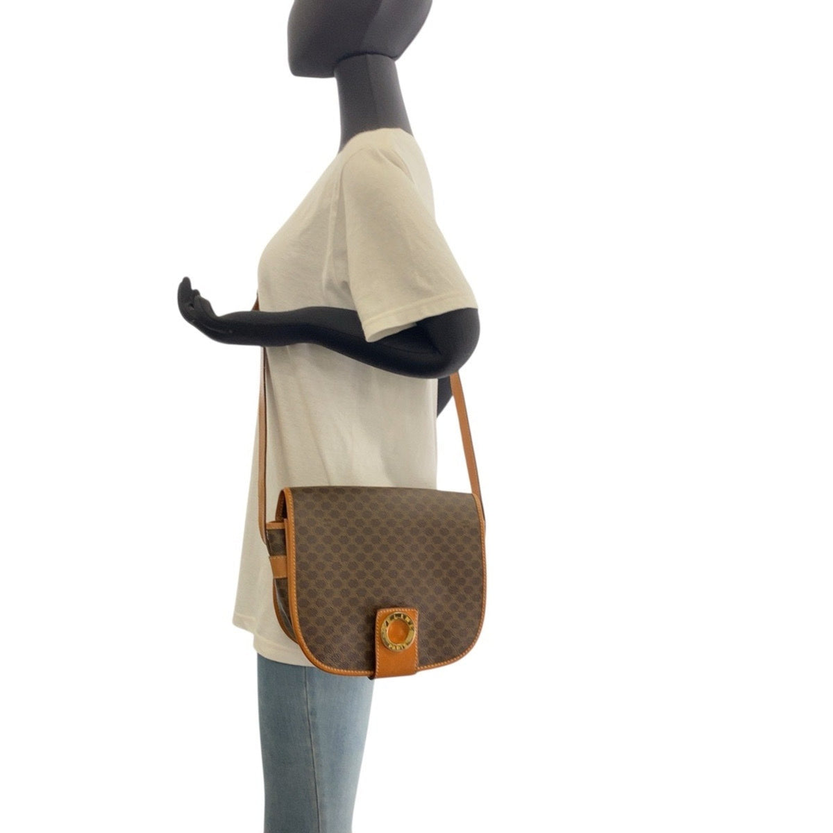 Vintage Saddle Flap Shoulder Bag Macadam Coated Canvas Small