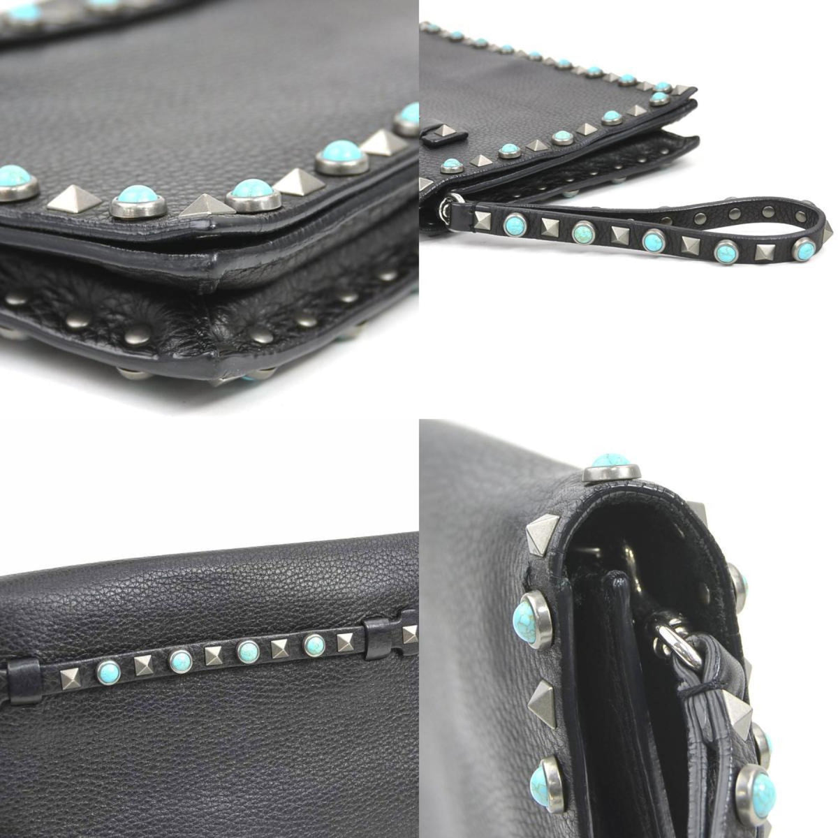 Rolling Rockstud Flap Clutch Leather with Cabochons Medium