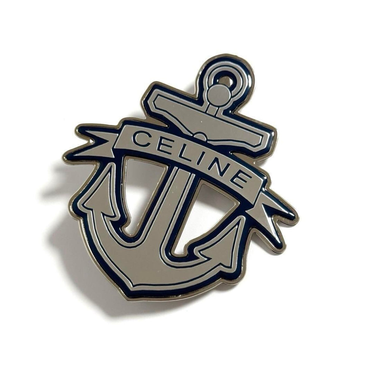 Anchor Badge Brooch Metal Blue and Silver